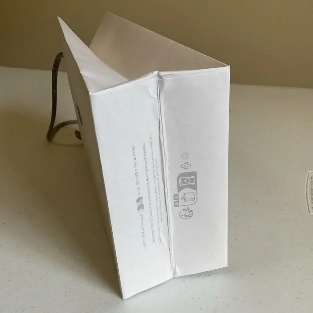 Apple Store Shopping Bag Small White Gift Bag Gray Rope Handles 8.75 × 6 × 3.2in